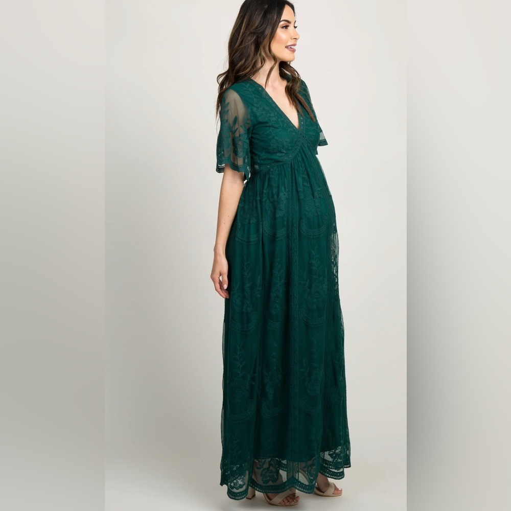 NEW PinkBlush Maternity Maxi Dress, Forest Green Lace Overlay - Small - no tags